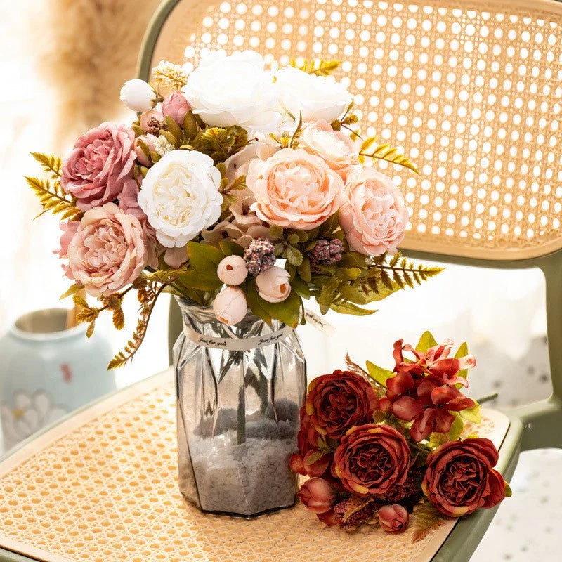 6 Bundles 42 Heads Artificial Peony Flowers Bouquet Home Wedding Party Decor