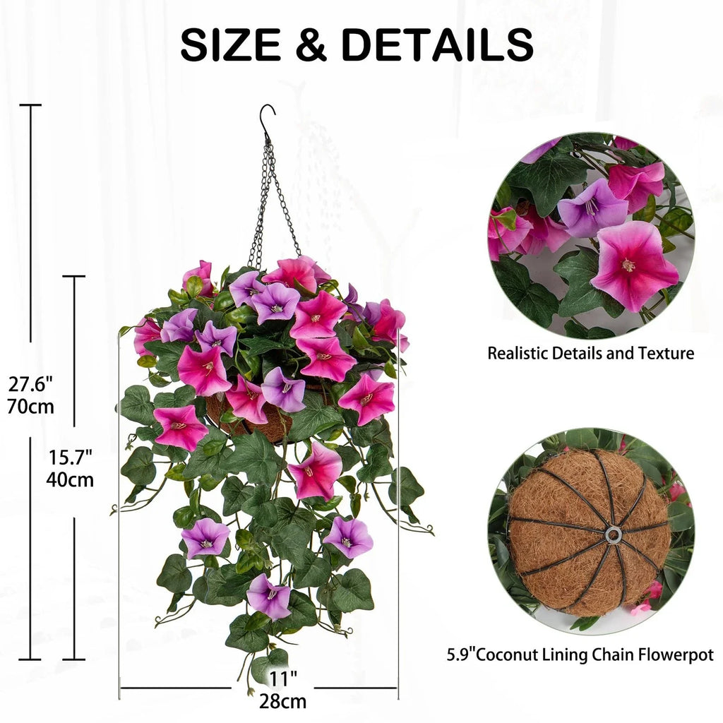 Artificial Hanging Morning Glory Flowers with Basket Outdoor
